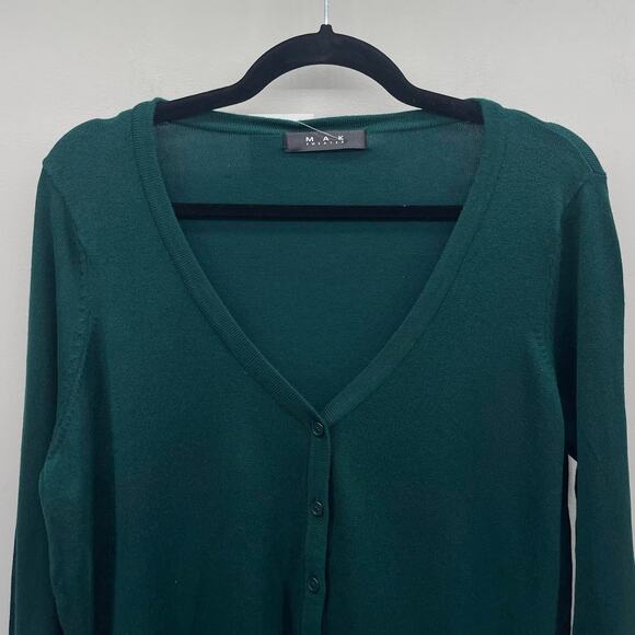 MAK Sweater Cardigan Womens 1X Dark Teal Green V Neck Button Up Lightweight - Picture 3 of 7